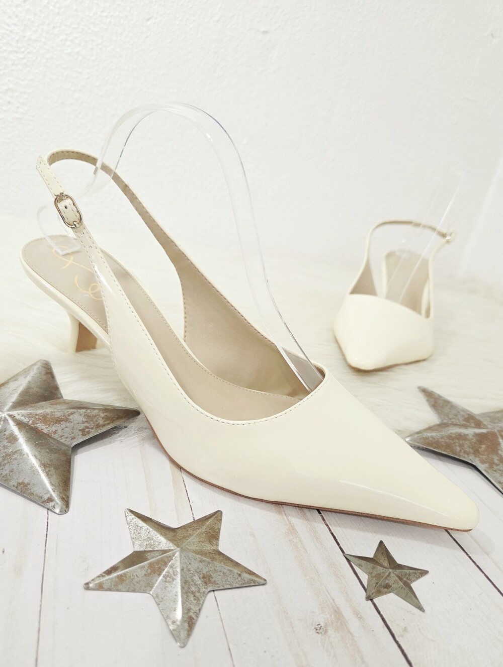 Sam Edelman Women's Bianka Slingback Kitten Heels ivory white patent women's 11